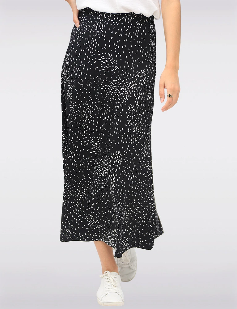 Flowy A-Line Pull-On Black & White Abstract Polka Dot Maxi Skirt by Vamp