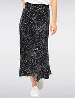 Flowy A-Line Pull-On Black & White Abstract Polka Dot Maxi Skirt by Vamp
