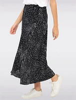 Flowy A-Line Pull-On Black & White Abstract Polka Dot Maxi Skirt by Vamp