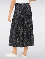 Flowy A-Line Pull-On Black & White Abstract Polka Dot Maxi Skirt by Vamp