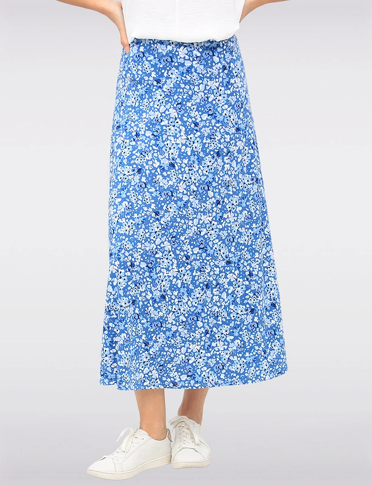Flowy Floral Printed Pull-On Maxi Skirt with A-Line Silhouette by Vamp