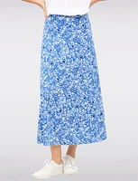 Flowy Floral Printed Pull-On Maxi Skirt with A-Line Silhouette by Vamp