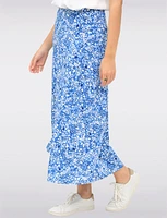 Flowy Floral Printed Pull-On Maxi Skirt with A-Line Silhouette by Vamp