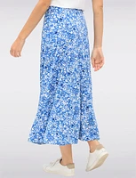 Flowy Floral Printed Pull-On Maxi Skirt with A-Line Silhouette by Vamp