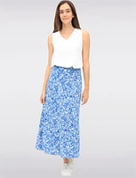 Flowy Floral Printed Pull-On Maxi Skirt with A-Line Silhouette by Vamp