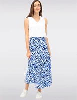 Stretch Floral Printed Pull-On Maxi Skirt with A-Line Silhouette by Vamp
