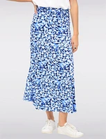 Stretch Floral Printed Pull-On Maxi Skirt with A-Line Silhouette by Vamp