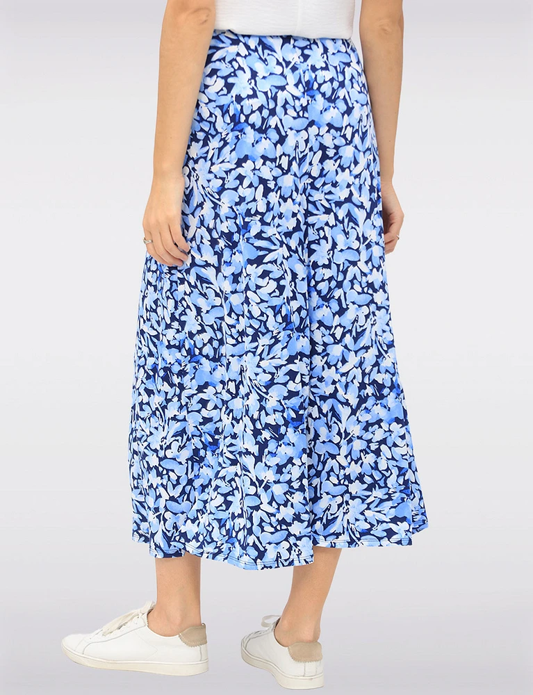 Stretch Floral Printed Pull-On Maxi Skirt with A-Line Silhouette by Vamp