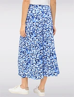 Stretch Floral Printed Pull-On Maxi Skirt with A-Line Silhouette by Vamp