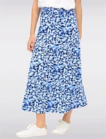 Stretch Floral Printed Pull-On Maxi Skirt with A-Line Silhouette by Vamp