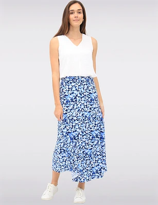 Stretch Floral Printed Pull-On Maxi Skirt with A-Line Silhouette by Vamp