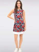 Sleek Sleeveless A-Line Printed Dress with Round Neck and Contrast Hem by Vamp