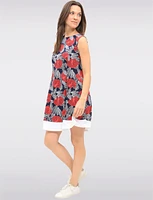 Sleek Sleeveless A-Line Printed Dress with Round Neck and Contrast Hem by Vamp
