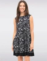 Bold Abstract Floral Print Sleeveless A-Line Dress with Contrasting Hem by Vamp