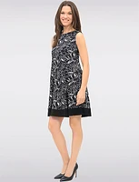 Bold Abstract Floral Print Sleeveless A-Line Dress with Contrasting Hem by Vamp