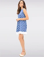 Classic Polka Dot Sleeveless A-Line Dress with Round Neck & Contrast Hem by Vamp