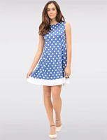 Classic Polka Dot Sleeveless A-Line Dress with Round Neck & Contrast Hem by Vamp