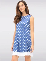 Classic Polka Dot Sleeveless A-Line Dress with Round Neck & Contrast Hem by Vamp