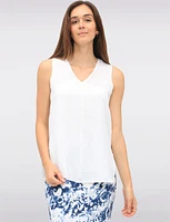 Flowy Solid V-Neck Sleeveless Top with Side Slits & Textured Fabric by VAMP