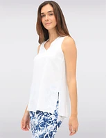 Flowy Solid V-Neck Sleeveless Top with Side Slits & Textured Fabric by VAMP