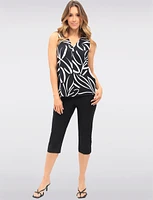Black & White Abstract Print Sleeveless V-Neck Top with Side Slits by Vamp