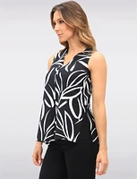 Black & White Abstract Print Sleeveless V-Neck Top with Side Slits by Vamp