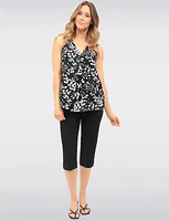 Chic Lightweight Leaf Print Sleeveless V-Neck Blouse with Front Pleat by Vamp
