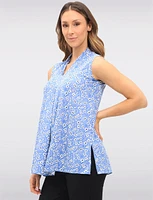 Floral Sleeveless Stretch Blouse with Front Pleat Side Slits & V-Neck by Vamp