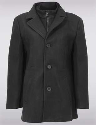 Classic Single-Breasted Notch Lapel Collar Wool Blend Peacoat by Saki