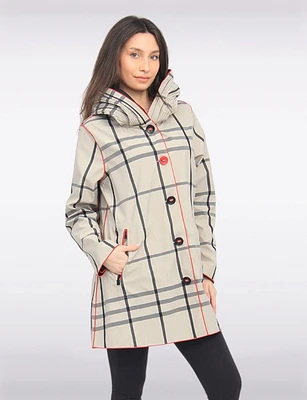 Reversible Classic Red & Black Plaid Print Pleated Hood Raincoat by UBU