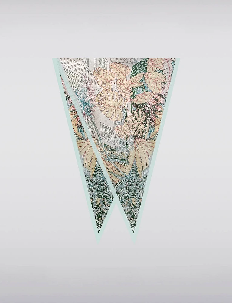 Lightweight Satin Triangle Scarf with Vibrant Tropical Essence Print