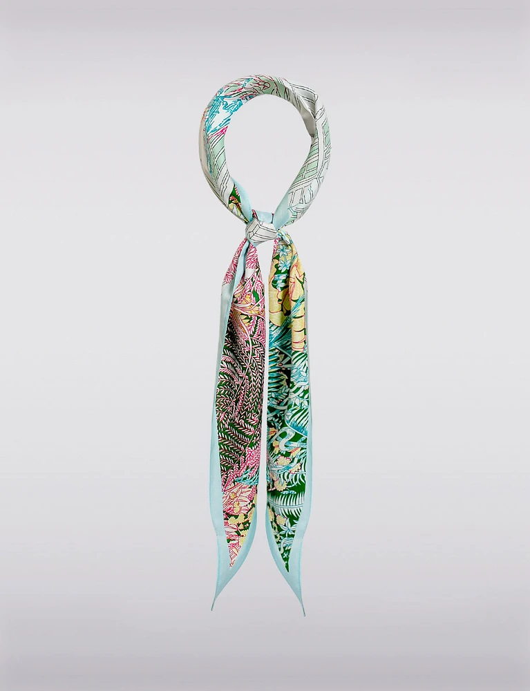 Lightweight Satin Triangle Scarf with Vibrant Tropical Essence Print