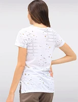 Lightweight Sheer V-Neck Top with Whimsical Print & Side Slits by Tango Mango
