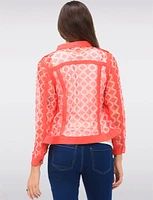 Lightweight Red Printed Mesh Jacket With Raw Edges by Tango Mango