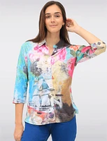 Multi-Color Printed Sheer Blouse With Adjustable 3/4 Sleeves by Tango Mango