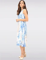 Sleeveless Chic Printed Midi A-Line Dress with Mesh Details by Cativa