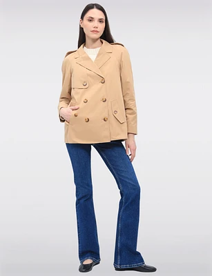 Modern Sleek Double-Breasted Short Trench Coat With A-Line Design by Ellen Tracy