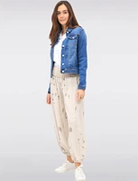 Classic Cotton Stretch Mid-Tone Denim Wash Cropped Jean Jacket by Baccini