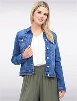 Classic Cotton Stretch Mid-Tone Denim Wash Cropped Jean Jacket by Baccini
