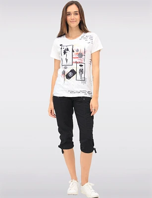 Delicate Eyelet Floral Embroidery Printed White Short Sleeves Top by Ness