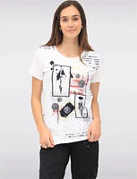 Delicate Eyelet Floral Embroidery Printed White Short Sleeves Top by Ness