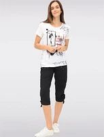 Delicate Eyelet Floral Embroidery Printed White Short Sleeves Top by Ness