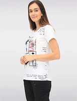 Delicate Eyelet Floral Embroidery Printed White Short Sleeves Top by Ness