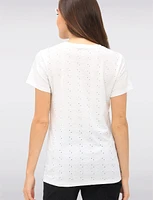 Delicate Eyelet Floral Embroidery Printed White Short Sleeves Top by Ness