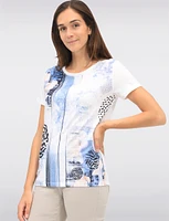 Chic Short Sleeve Top with Silver Foil Print and Floral Accents by Ness