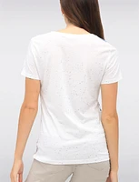 Chic Short Sleeve Top with Silver Foil Print and Floral Accents by Ness