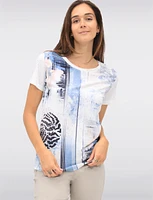 Chic Short Sleeve Top with Silver Foil Print and Floral Accents by Ness