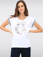 Chic Sleeveless Stretch Cotton Top Featuring a Red & Navy Playful Print by Orly