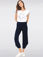 Chic Sleeveless Stretch Cotton Top Featuring a Red & Navy Playful Print by Orly