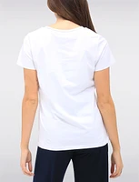Cotton Stretch Short Sleeve Top with Tropical Beach Print & Tie Detail by Orly